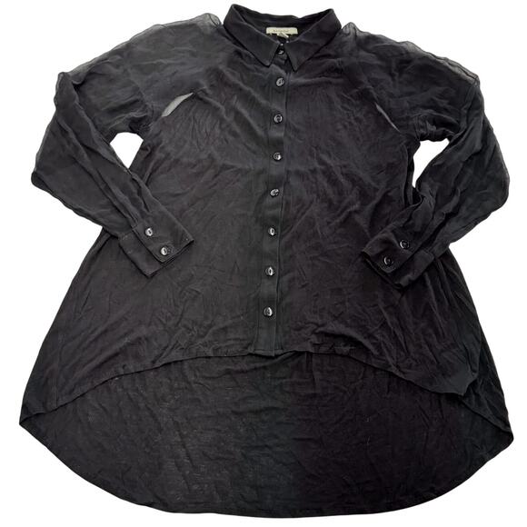 Bordeaux Shirt Womens Small Black Sheer Button Down Long Sleeve Lace Back Top - Picture 1 of 6